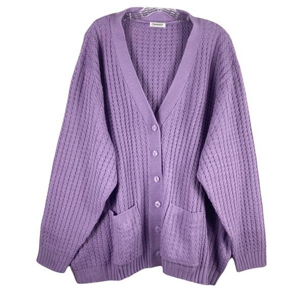 NWOT DAMART Cardigan Women 26/28 XXXL Purple Lilac Cable Knit Pearl Button - Picture 1 of 5